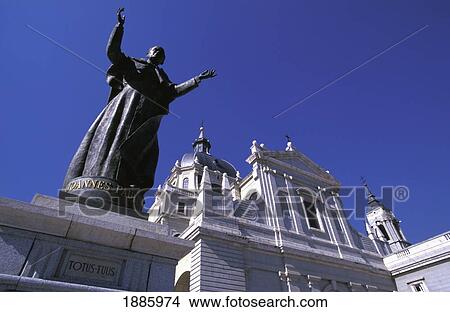 Picture - Iglesia De La Almudena And Statue. Fotosearch