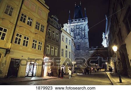 Stock Image - Illuminated Mostecka Street At Night. Fotosearch