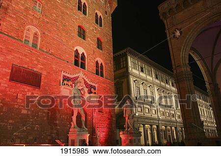 Illuminated Statue In Front Of Uffizi Gallery At Palazzo Vecchio, Night View Large Photo Image Stock Photography - Illuminated Statue In Front Of Uffizi Gallery At Palazzo Vecchio, Night. Fotosearch