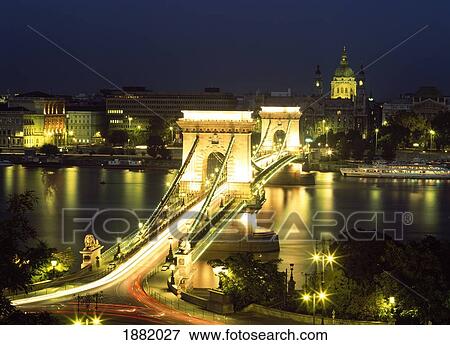 Illuminated Sz? chenyi Chain Bridge At Night, Elevated View View Large Photo Image Stock Photo - Illuminated Sz? chenyi Chain Bridge At Night, Elevated View. Fotosearch