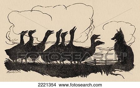 Picture - Illustration By Arthur Rackham From Grimm's Fairy Tale, The Fox And The Geese.. Fotosearch