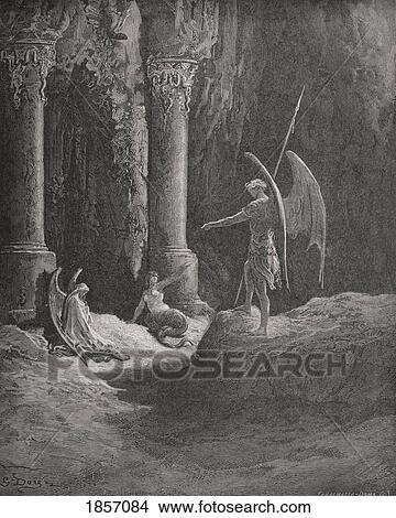 Picture - Illustration By Gustave Dore 1832-1883 French Artist And Illustrator For Paradise Lost By John Milton Book Ii Lines 648 And 649. Fotosearch