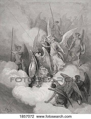 Stock Image - Illustration By Gustave Dore 1832-1883 French Artist And Illustrator For Paradise Lost By John Milton Book Vi Line 188. Fotosearch