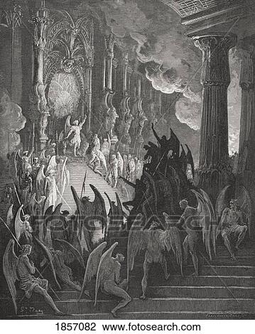 Stock Image - Illustration By Gustave Dore 1832-1883 French Artist And Illustrator For Paradise Lost By John Milton Book Ii Lines 1 And 2. Fotosearch