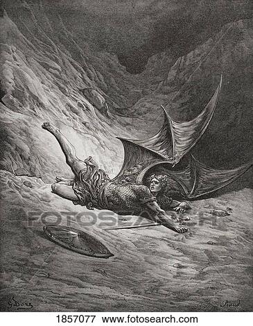 Stock Photo - Illustration By Gustave Dore 1832-1883 French Artist And Illustrator For Paradise Lost By John Milton Book Vi Lines 327 And 328. Satan Smitten By The Archangel Michael. Fotosearch