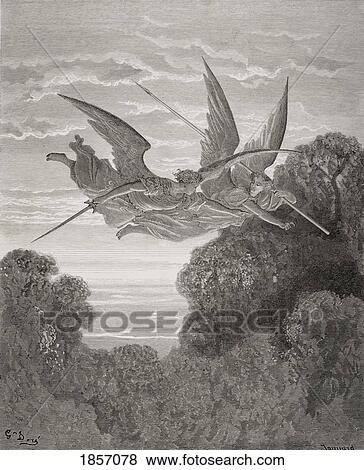 Illustration By Gustave Dore 1832-1883 French Artist And Illustrator For Paradise Lost By John Milton Book Iv Lines 798 And 799. Guardian Angels Zephon And Ithuriel. View Large Photo Image Stock Photo - Illustration By Gustave Dore 1832-1883 French Artist And Illustrator For Paradise Lost By John Milton Book Iv Lines 798 And 799. Guardian Angels Zephon And Ithuriel.. Fotosearch