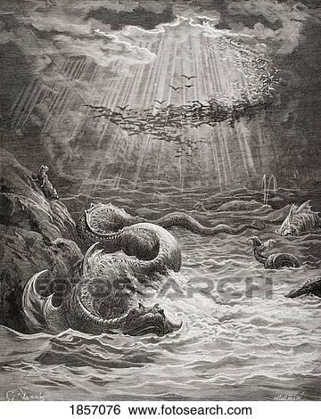 Stock Photograph - Illustration By Gustave Dore 1832-1883 French Artist And Illustrator For Paradise Lost By John Milton Book Vii Lines 387 To 389.. Fotosearch