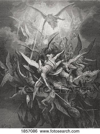 Stock Photograph - Illustration By Gustave Dore 1832-1883 French Artist And Illustrator For Paradise Lost By John Milton Book I Lines 44 And 45. Fotosearch