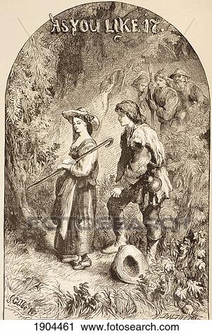 Stock Image - Illustration By Sir John Gilbert For As You Like It, By William Shakespeare. From The Illustrated Library Shakspeare, Published London 1890.. Fotosearch