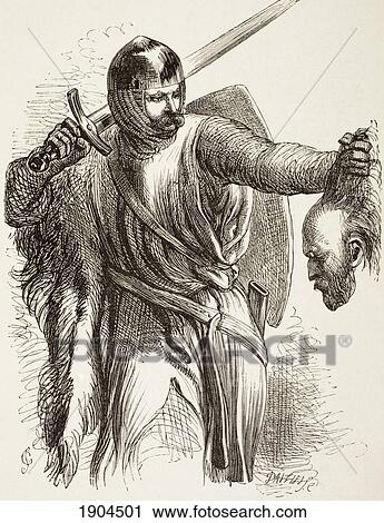 Stock Image - Illustration By Sir John Gilbert For King John By William Shakespeare. The Bastard With Austria's Head. From The Illustrated Library Shakspeare, Published London 1890. From The Illustrated Library Shakspeare, Published London 1890.. Fotosearch
