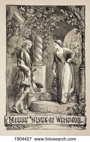Stock Photo - Illustration By Sir John Gilbert For The Merry Wives Of Windsor, By William Shakespeare. From The Illustrated Library Shakspeare, Published London 1890.. Fotosearch
