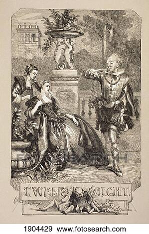 Stock Photo - Illustration By Sir John Gilbert For Twelfth Night, By William Shakespeare. From The Illustrated Library Shakspeare, Published London 1890.. Fotosearch