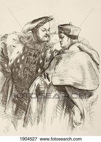 Stock Photo - Illustration By Sir John Gilbert For King Henry Viii By William Shakespeare. King Henry With Cardinal Wolsey. From The Illustrated Library Shakspeare, Published London 1890.. Fotosearch