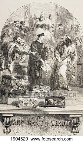 Stock Photo - Illustration By Sir John Gilbert For The Merchant Of Venice By William Shakespeare. From The Illustrated Library Shakspeare, Published London 1890.. Fotosearch