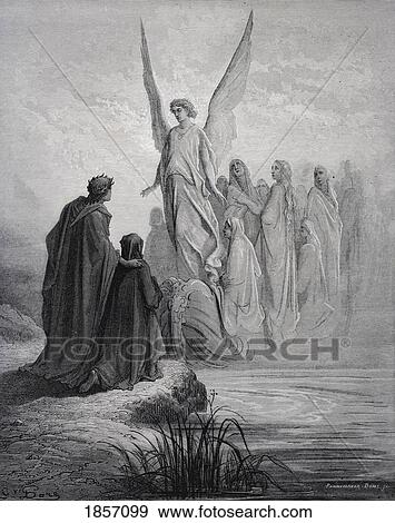 Stock Photo - Illustration For Purgatorio By Dante Alighieri Canto Ii Lines 42 And 43 By Gustave Dore 1832-1883 French Artist And Illustrator. Fotosearch