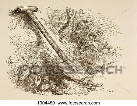 Stock Image - Illustration Of A Spade Dug Half Way Into The Ground, Bysir John Gilbert. From The Illustrated Library Shakspeare, Published London 1890.. Fotosearch