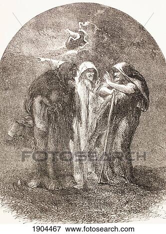 Stock Photo - Illustration Of The Witches From Macbeth. From The Illustrated Library Shakspeare, Published London 1890.. Fotosearch
