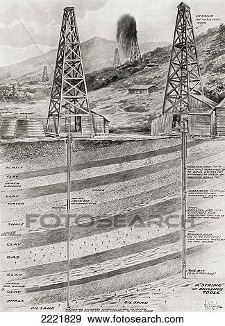 Stock Photo - Illustration Showing Oil Derricks Boring For Oil In England In 1919. From The Year 1919 Illustrated.. Fotosearch