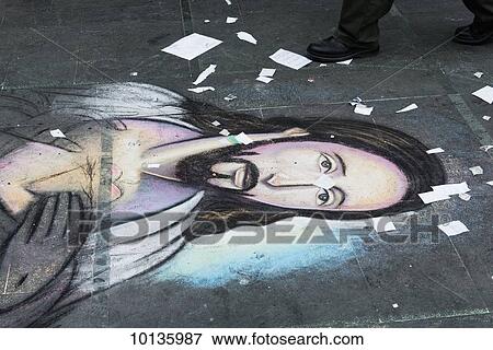 Stock Photo - Image of Jesus Christ in chalk on a sidewalk; Santiago, Santiago Metropolitan Region, Chile. Fotosearch