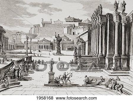Stock Photo - Imaginary View Of The Market Place In Ancient Sparta. From El Mundo Ilustrado, Published Barcelona, 1880.. Fotosearch