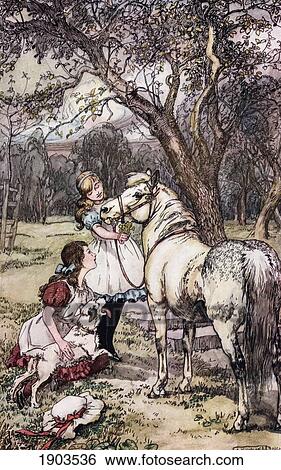 In The Orchard. Illustration By Lucy Kemp Welch From The Book Black Beauty By A. Sewell Published 1915. View Large Photo Image Stock Photograph - In The Orchard. Illustration By Lucy Kemp Welch From The Book Black Beauty By A. Sewell Published 1915.. Fotosearch