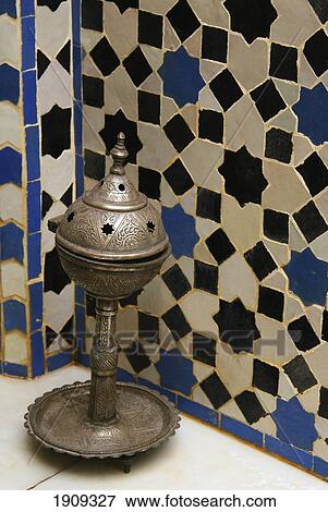 Stock Photo - Incense Burner And Mosaic Wall, Marrakech (Marrakesh), Morocco. Fotosearch