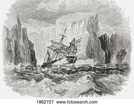 Stock Photo - Incident From James Clark Ross's Antartic Voyage Ships Erebus And Terror In The Pack Ice 1841 From The Gallery Of Geography Published London Circa 1872. Fotosearch