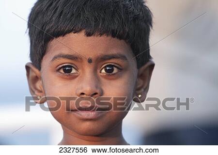 Stock Photograph - India, Andaman Islands, Portrait of Indian Hindu girl; Port Blair. Fotosearch