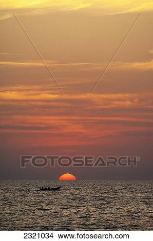 India, Fishing Boat At Sundet On Palolem Beach; Goa View Large Photo Image Picture - India, Fishing Boat At Sundet On Palolem Beach; Goa. Fotosearch