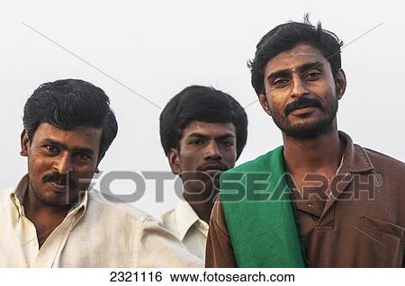 Stock Photograph - India, Karnataka, Group Portrait Of Three Men; Gokarna. Fotosearch