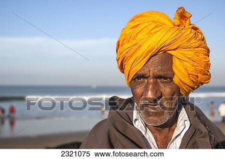India, Karnataka, Man In Orange Turban; Gokarna View Large Photo Image Stock Photography - India, Karnataka, Man In Orange Turban; Gokarna. Fotosearch