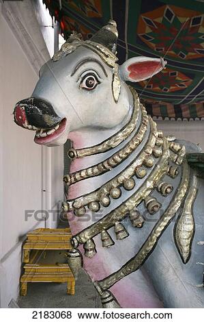 Stock Photo - India, Madras, Kapaleeshwara Temple; Chennai, Statue depicting cow. Fotosearch