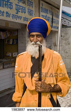 Stock Photo - India, New Delhi, Bangla Shib Gurudwara, Sika Great Temple, Colorful Sika, Hindu Religious Man.. Fotosearch