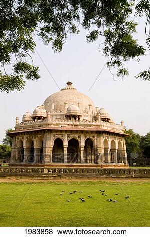 Stock Photo - India, New Delhi, Beautiful Peaceful Park, Isa Khan Tomb Burial Sites.. Fotosearch