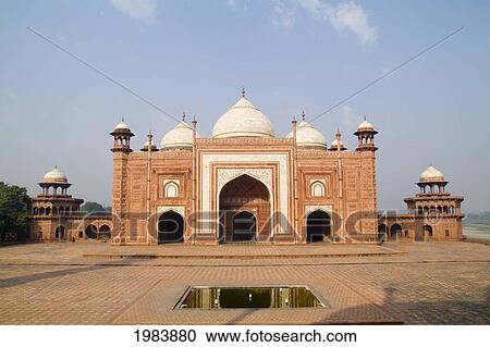 Stock Image - India, Next to Taj Mahal; Agra, Taj Mosque in Brown Stone. Fotosearch