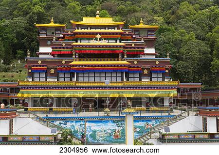 Stock Photograph - India, North Sikkim, Lingdum Monastery is a Buddhist center in the tradition of the Zurmang Kagyud lineage; Ranka. Fotosearch