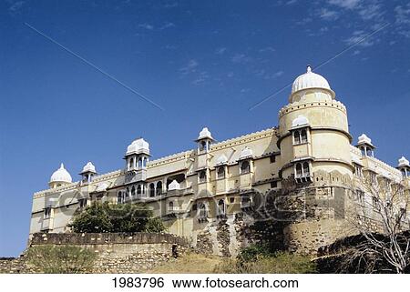 Stock Photograph - India, Palace and newly converted hotel near Bari Sadri; Rajasthan. Fotosearch