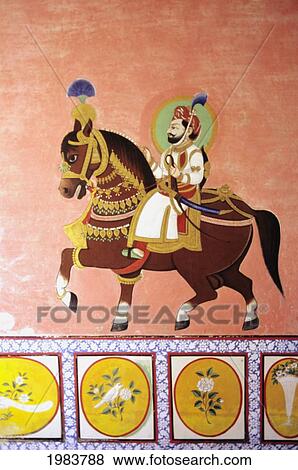 Stock Photo - India, Rajasthan, detail of fresco; Dungarpur, Juna Mahal Palace. Fotosearch