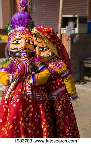 Stock Image - India, Rajasthan, Jaipur, Puppets For Sale In Downtown Center Of The Pink City.. Fotosearch