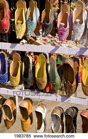 India, Rajasthan, Jaipur, Shoes For Sale For Shopping In Downtown Center Of The Pink City. View Large Photo Image Stock Photography - India, Rajasthan, Jaipur, Shoes For Sale For Shopping In Downtown Center Of The Pink City.. Fotosearch