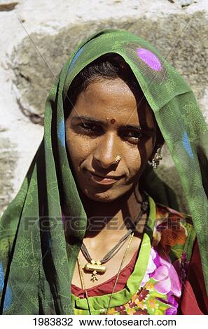 Stock Image - India, Rajasthan, Near Jodhpur, Local Woman. No Model Release. Fotosearch