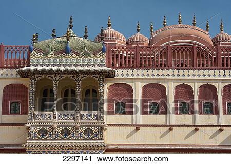 Stock Image - India, Rajasthan, View of City Palace; Jaipur. Fotosearch