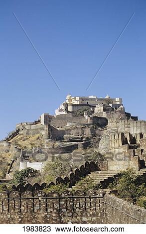 Stock Image - India, Rajasthan, View to Fort Kumbhalgarh; Kumbhalgarh. Fotosearch