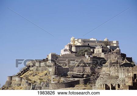 Stock Photograph - India, Rajasthan, View to Fort Kumbhalgarh; Kumbhalgarh. Fotosearch