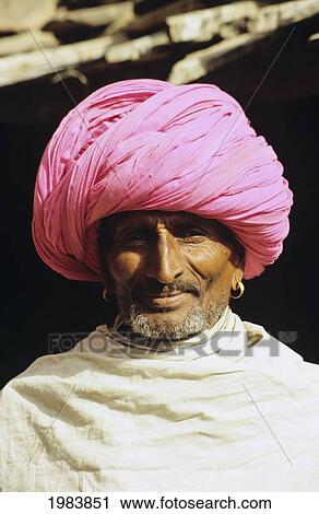 Stock Image - India, Rajasthan, Village Near Jodhpur, Village Man. No Model Release. Fotosearch