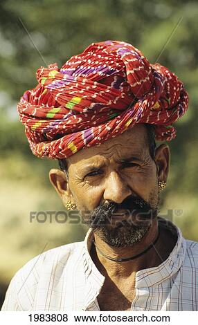 Stock Photo - India, Rajasthan, Village Near Jodhpur, Village Man. No Model Release. Fotosearch
