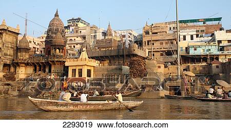 India, Rowing boat on Ganges river; Varanasi View Large Photo Image Stock Photo - India, Rowing boat on Ganges river; Varanasi. Fotosearch