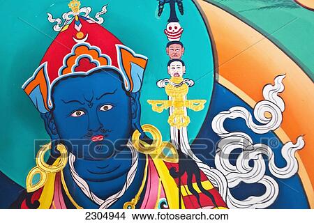 Picture - India, West Bengal, Mural of Guru Rinpoche (Padmasambhava) a the Thongsa Monastery (Bhutanese); Kalimpong. Fotosearch