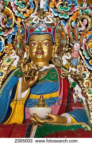 Stock Image - India, West Sikkim, Statue of Guru Rinpoche (Padmasambhava) at Old Ralang Gompa. It was built in 1768. The monastery belongs of to Karma Kagyu sect; Rabon (Ravangla). Fotosearch