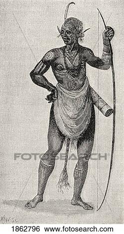 Stock Photograph - Indian Warrior Of North Carolina In 1585 Engraved From John Whites Original Drawing In The British Museum From The Book The Century Illustrated Monthly Magazine May To October 1883. Fotosearch